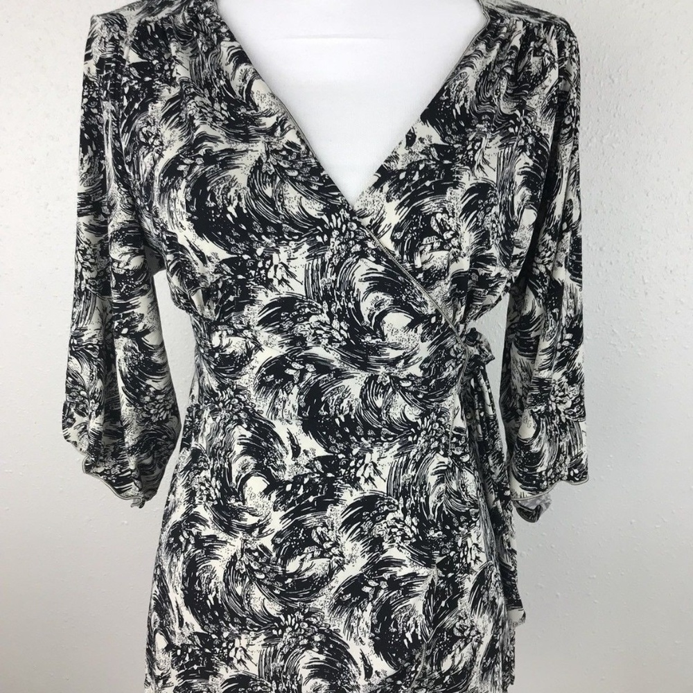 Max Studio Wrap Around Shirt Blouse Black /white